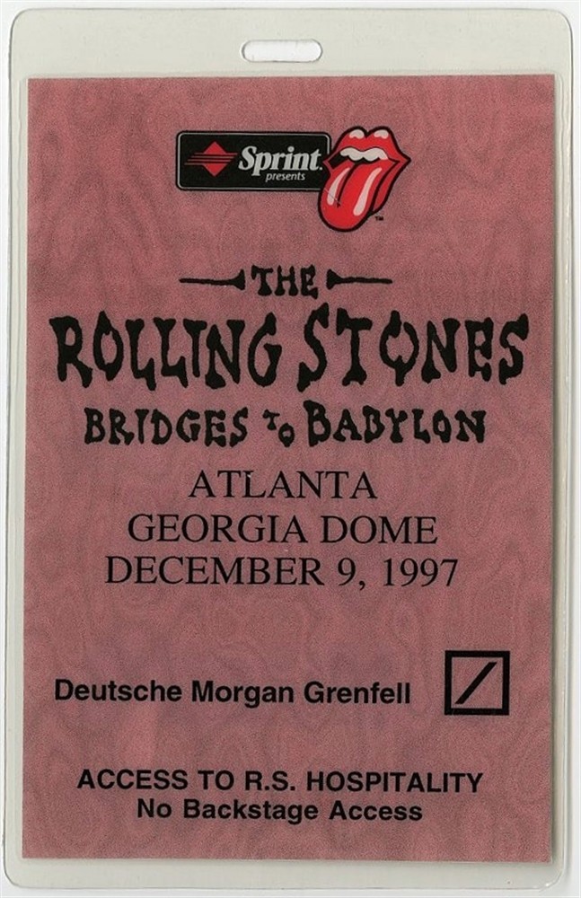 Rolling Stones 1997 Laminated Backstage Pass Bridges to Babylon Tour
