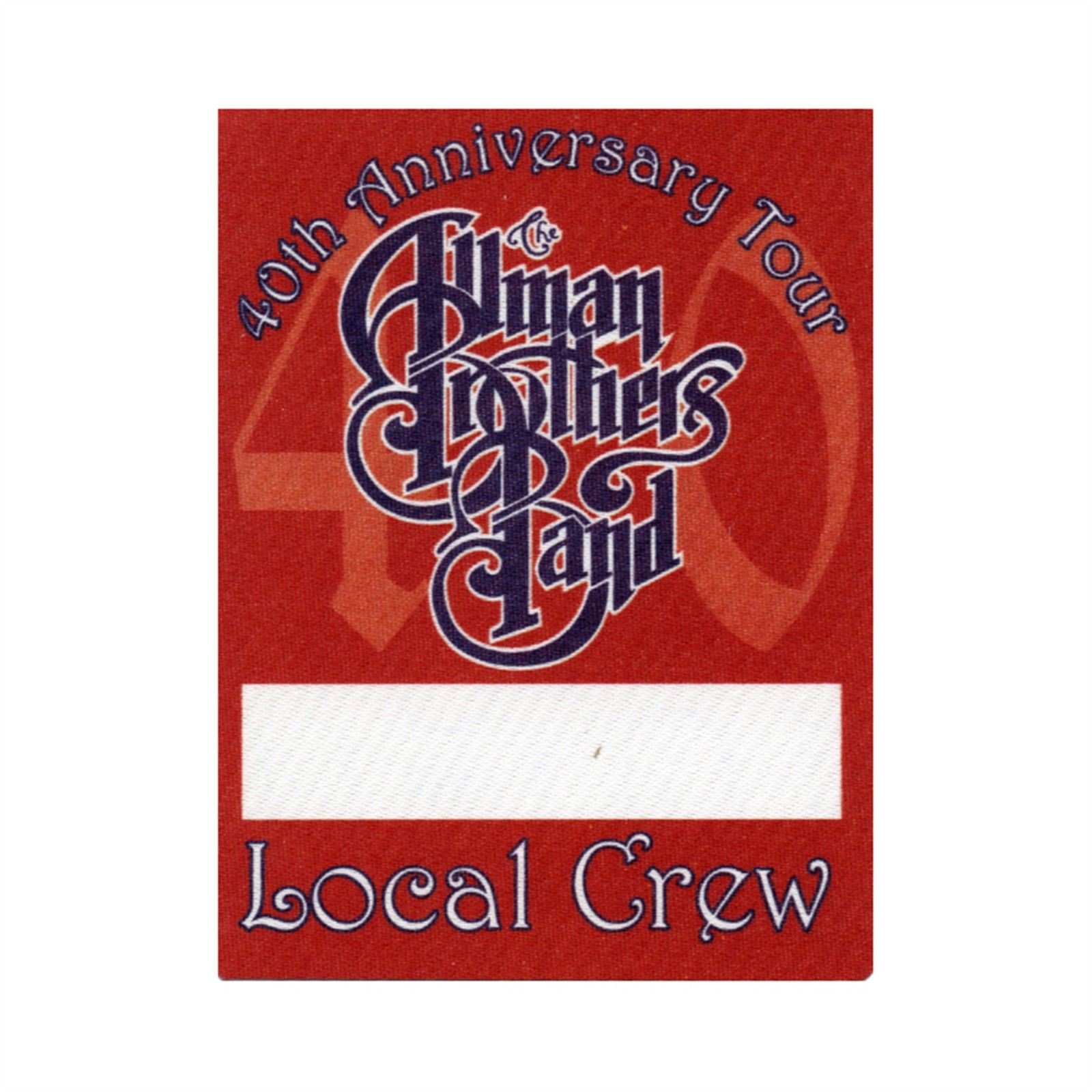 Allman Brothers 2009 40th Anniversary Concert Tour Local Crew Backstage Pass