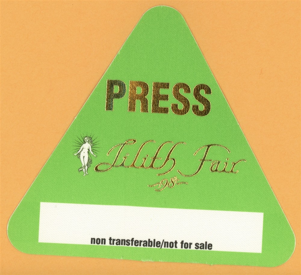 Sarah McLachlan 1998 Lilith Fair Concert Tour PRESS Backstage Pass