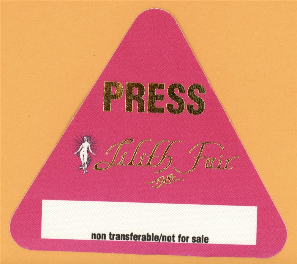 Sarah McLachlan 1998 Lilith Fair Concert Tour PRESS Backstage Pass