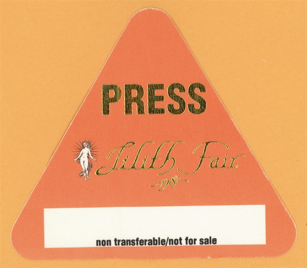 Sarah McLachlan 1998 Lilith Fair Concert Tour PRESS Backstage Pass