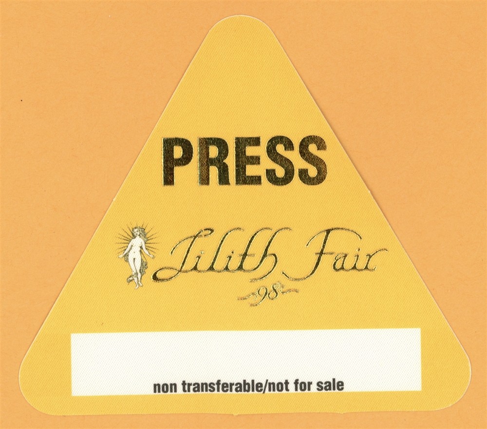 Sarah McLachlan 1998 Lilith Fair Concert Tour PRESS Backstage Pass