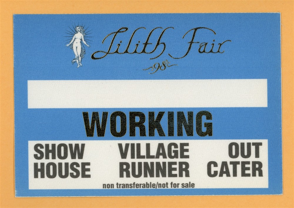 Sarah McLachlan 1998 Lilith Fair Concert Tour WORKING Backstage Pass