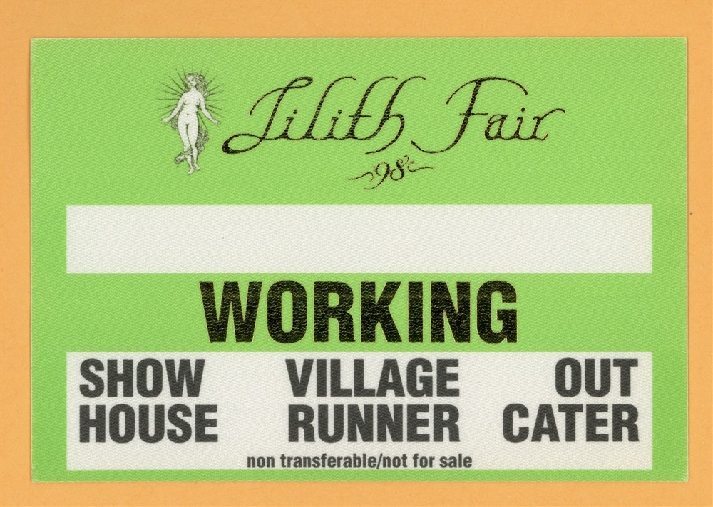 Sarah McLachlan 1998 Lilith Fair Concert Tour WORKING Backstage Pass