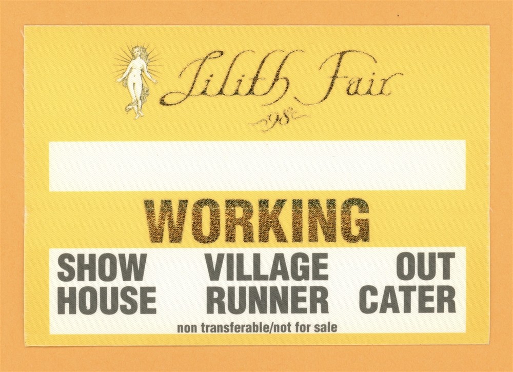 Sarah McLachlan 1998 Lilith Fair Concert Tour WORKING Backstage Pass