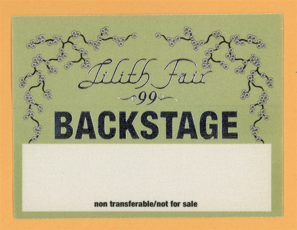 Sarah McLachlan 1999 Lilith Fair Concert Tour Backstage Pass