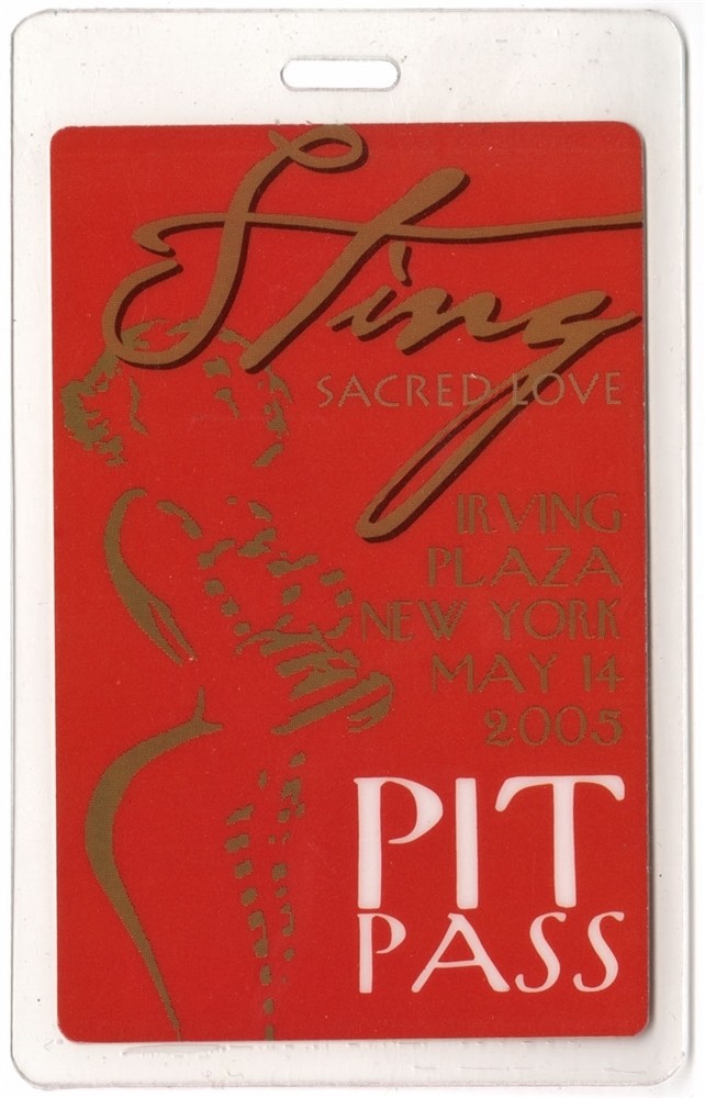 Sting 2005 Laminated Backstage Pass Sacred Love Tour Police New York
