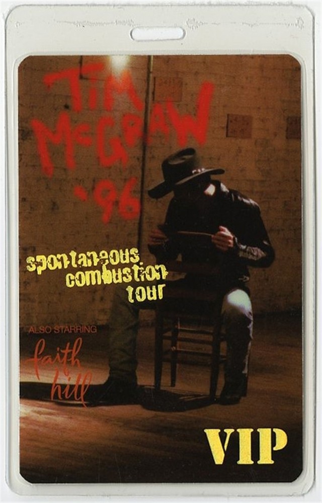 Tim McGraw 1996 Spontaneous Combustion Tour VIP Laminated Backstage Pass