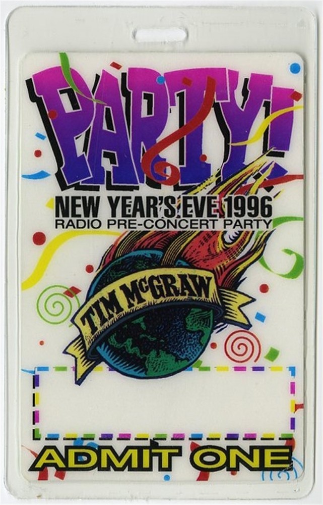 Tim McGraw 1996 Nashville New Year's Eve Blast Laminated Backstage Pass