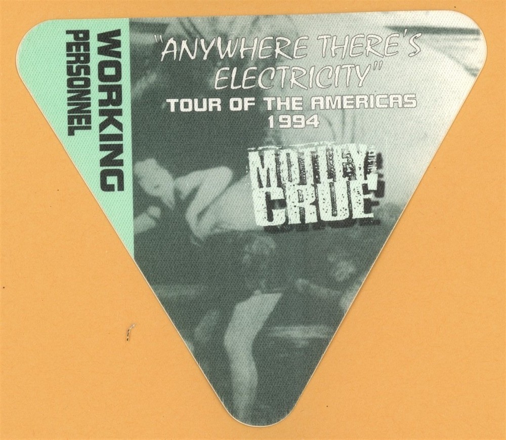Motley Crue 1994 Anywhere There's Electricity Concert Tour Crew Backstage Pass