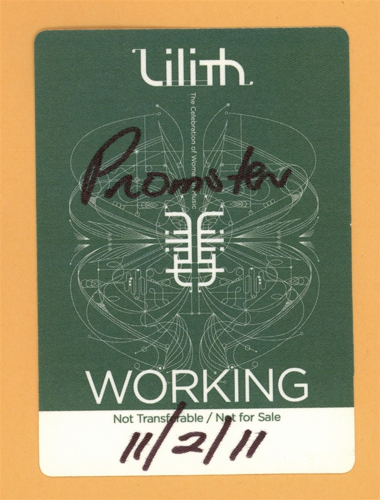 Sarah McLachlan 2011 Lilith Fair Concert Tour Backstage Pass