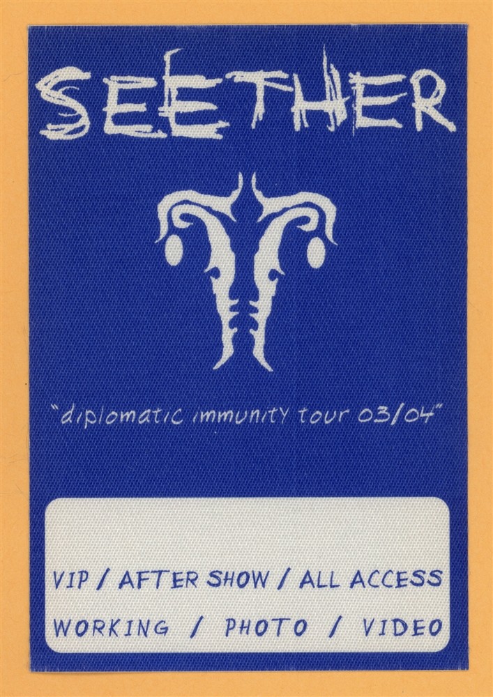 Seether 2003 Diplomatic Immunity Concert Tour Backstage Pass