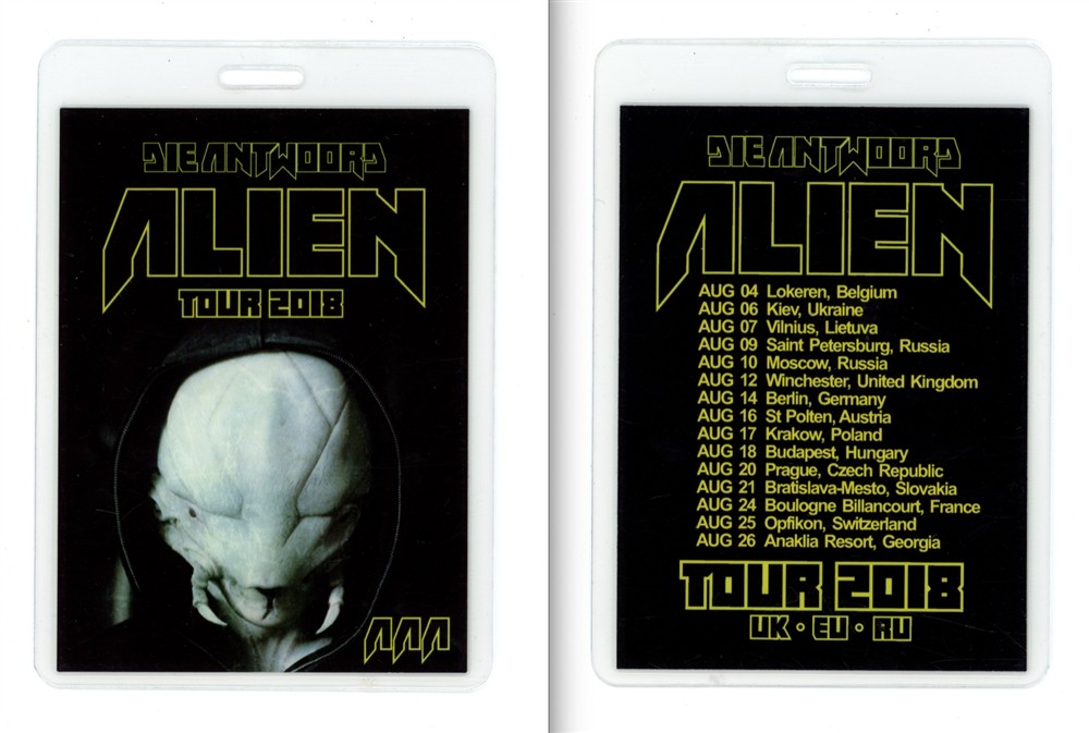 Die Antwoord 2018 Alien Tour AAA Laminated Backstage Pass