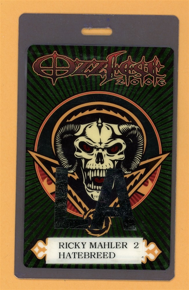 Hatebreed 2006 Ozzfest Ricky Mahler Tour Laminated Backstage Pass
