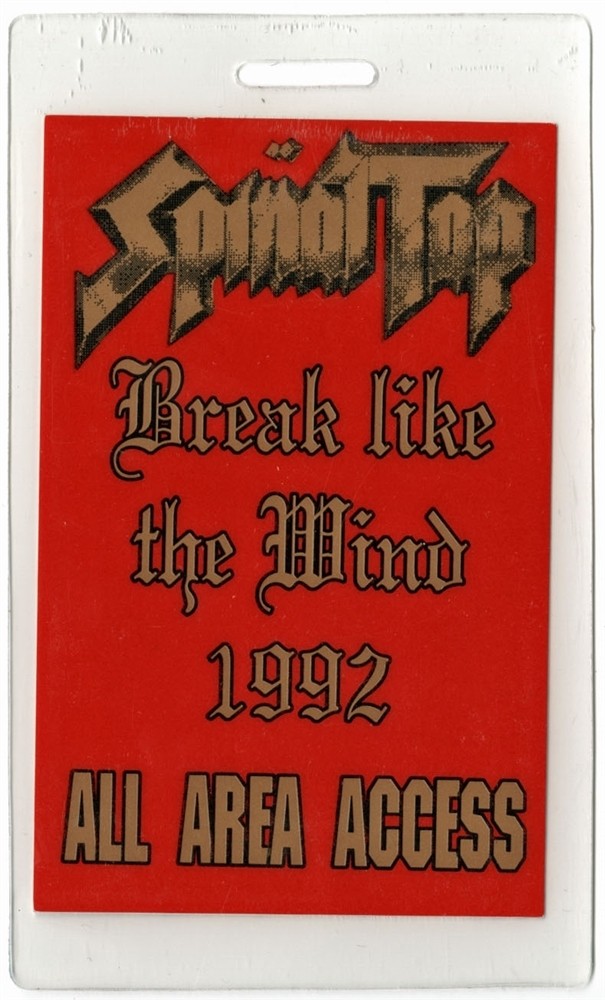 Spinal Tap 1992 Break Like the Wind Tour All Access Laminated Backstage Pass