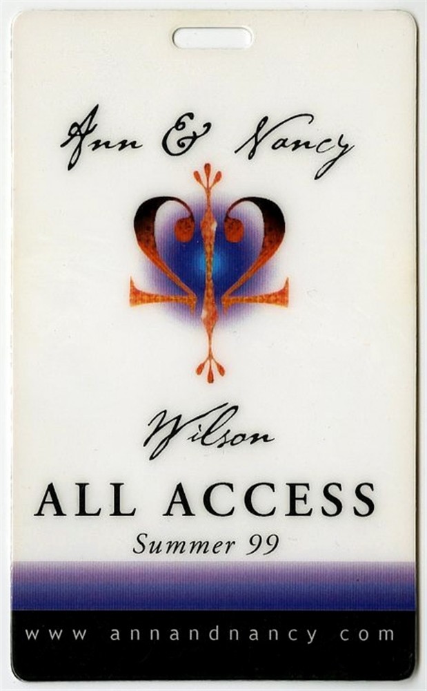Ann & Nancy Wilson (Heart) 1999 Concert Tour All Access Laminated Backstage Pass