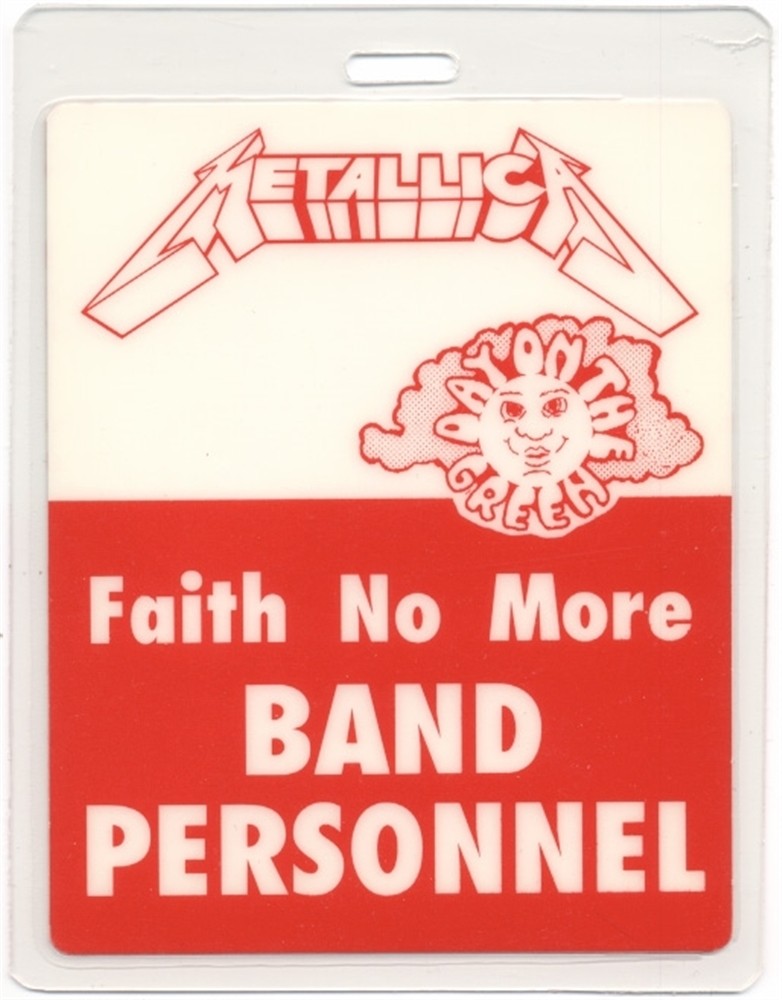 Metallica 1991 A Day On the Green Concert Laminated Backstage Pass Faith No More