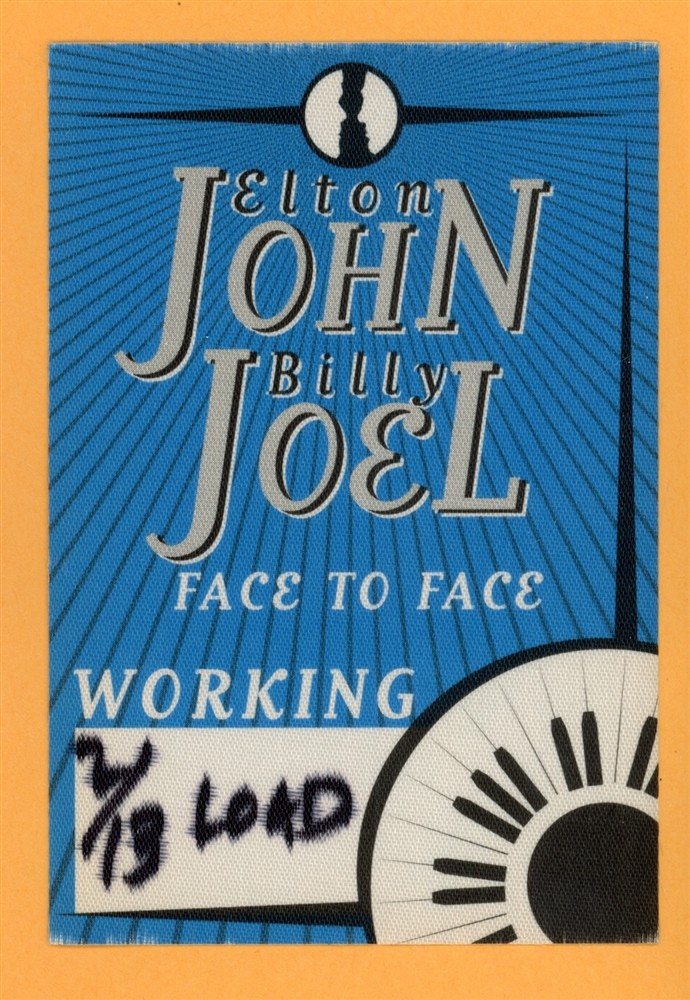 Elton John & Billy Joel Vintage Satin Backstage Pass - Face to Face Tour WORKING