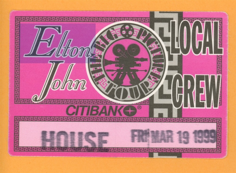 Elton John Vintage Satin Backstage Pass - 1999 Big Picture Tour