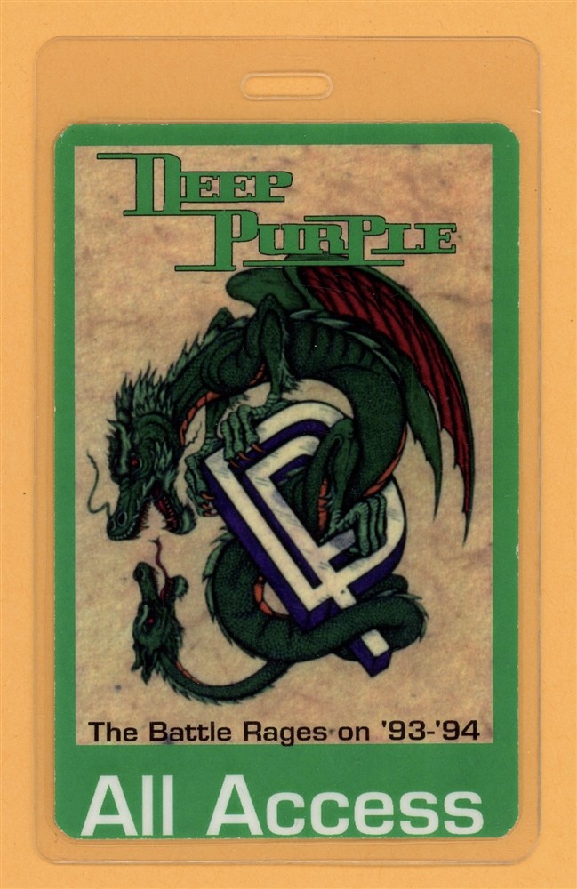 Deep Purple 1993 Battle Rages on Tour AA Laminated Backstage Pass