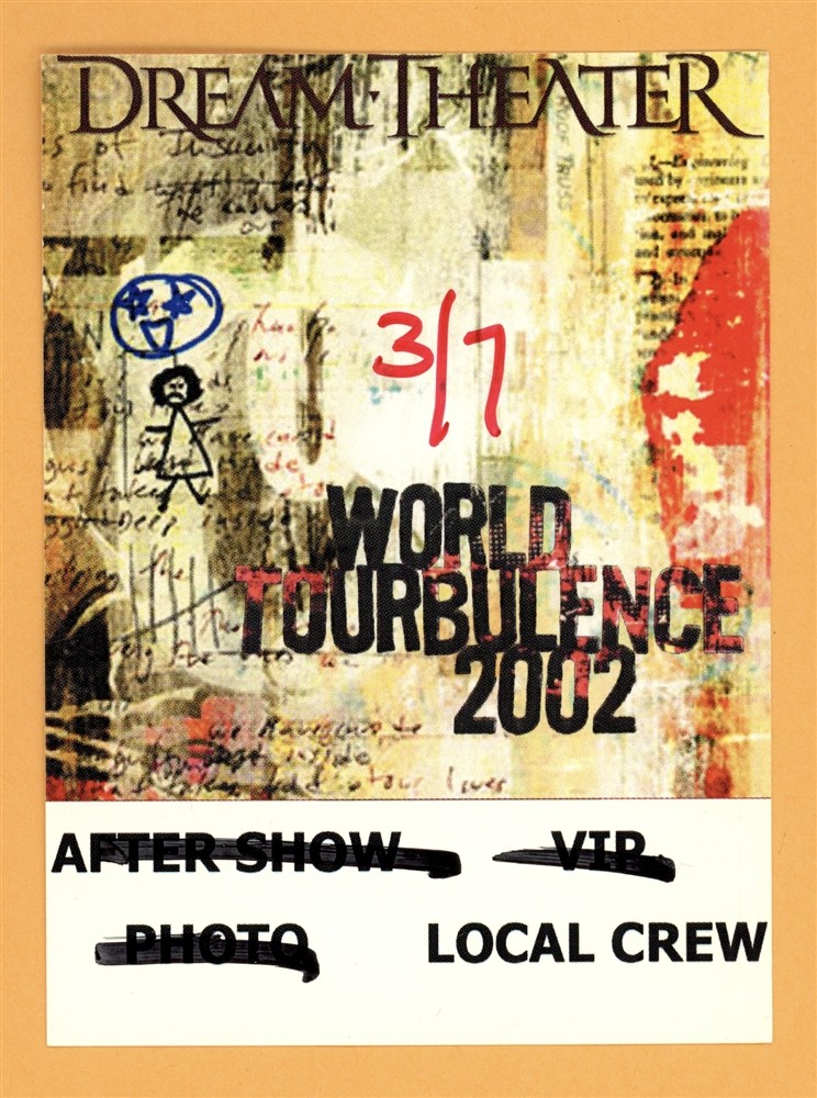 Dream Theater 2002 World Tourbulence Concert Tour CREW Backstage Pass