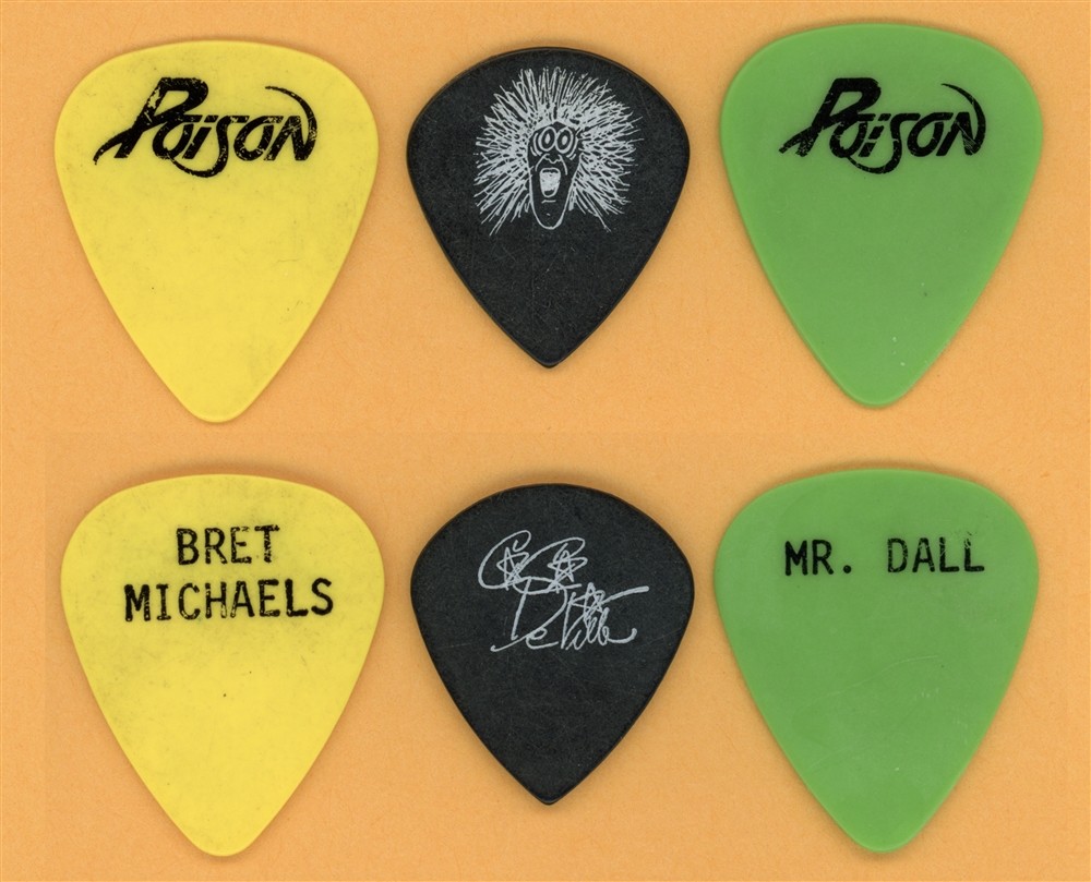 Poison 1st Custom Guitar Pick Set Bret, CC & Bobby - 1988 Open Up and Say Ahh