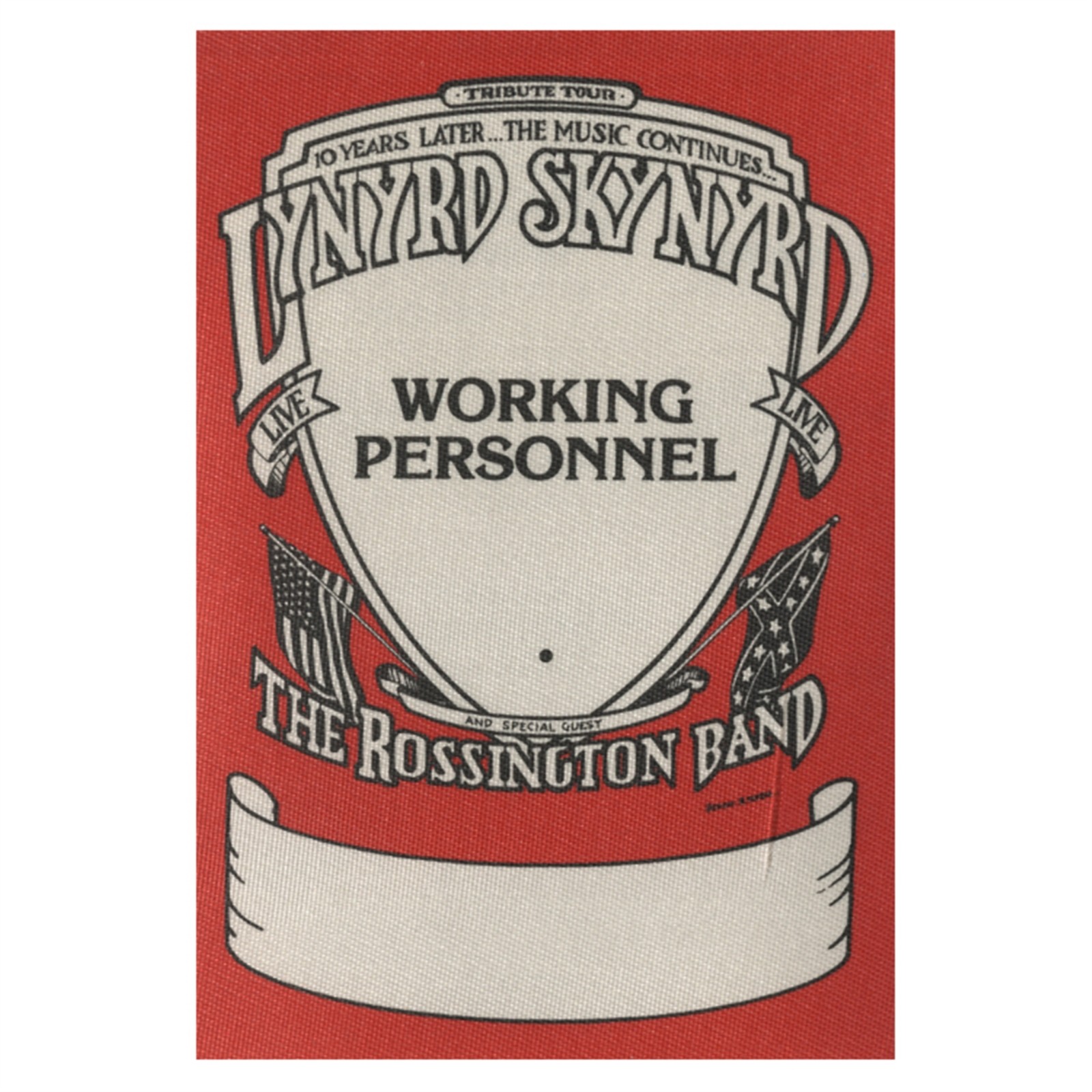 Lynyrd Skynyrd 1987 Tribute Concert Tour Working Backstage Pass