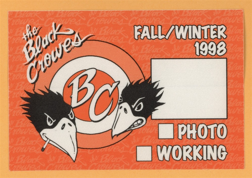 Black Crowes 1998 Fall/Winter Concert Tour Working Backstage Pass