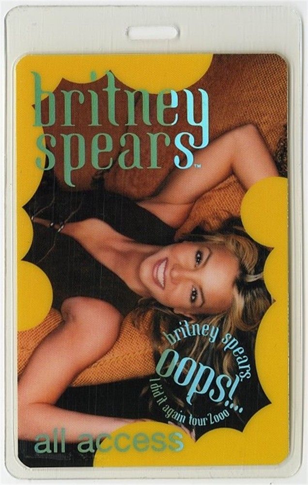 Britney Spears 2000 Oop's I Did It Again Concert Tour Laminated Backstage Pass