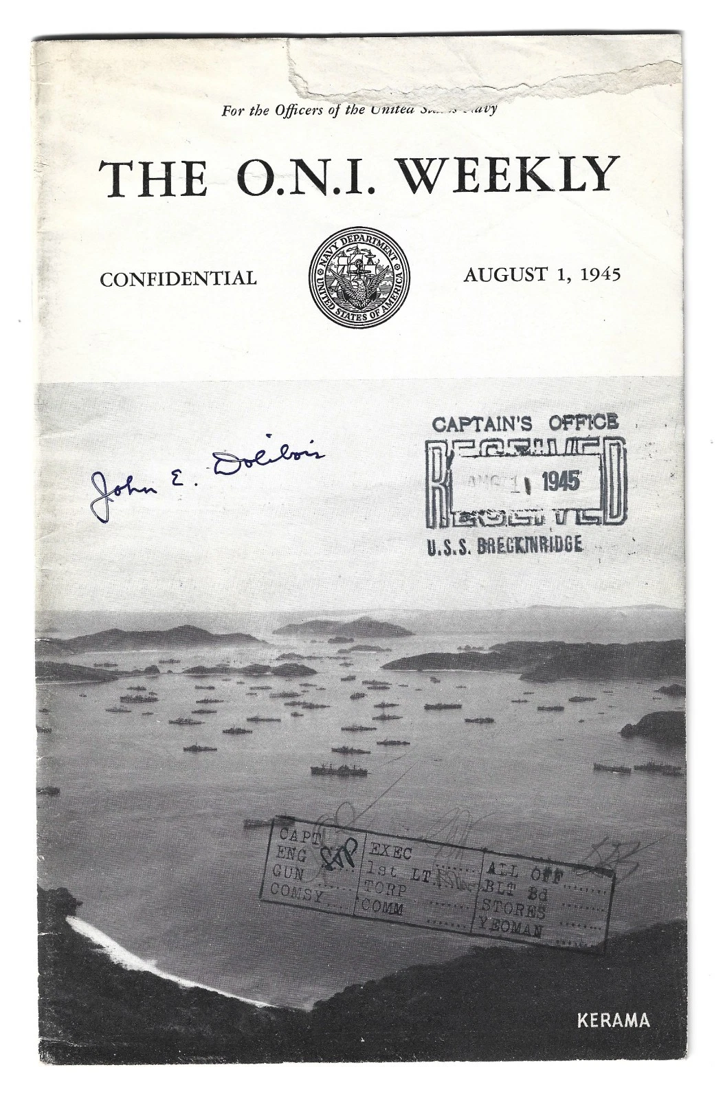 John E. Dolibois SIGNED 1945 O.N.I. Weekly JSA COA Autograph Nuremberg WWII WW2