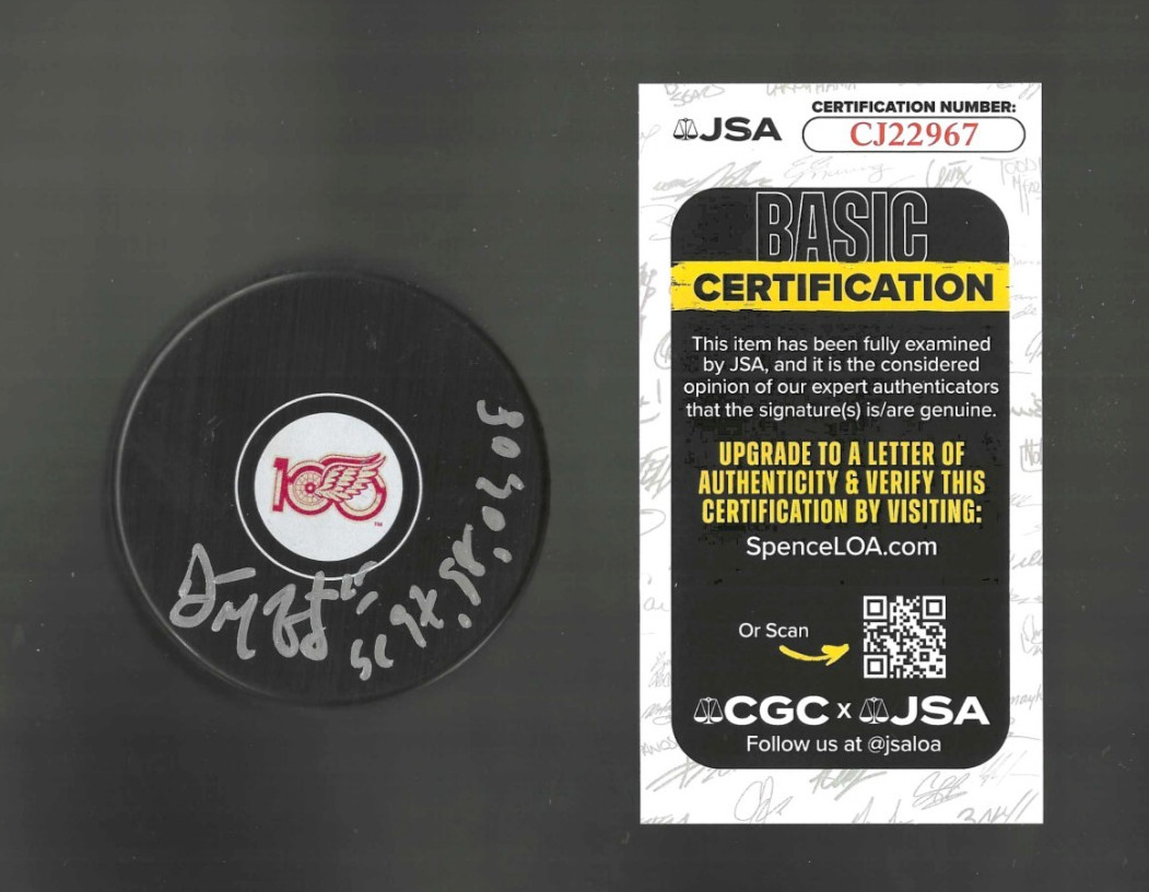 Darren McCarty Signed Inscribed Detroit Red Wings Centennial 100th Puck JSA COA