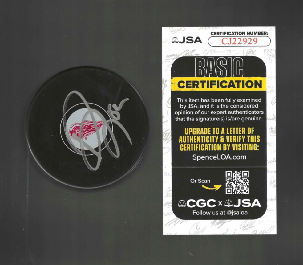 Travis Hamonic Signed Detroit Red Wings Puck JSA COA