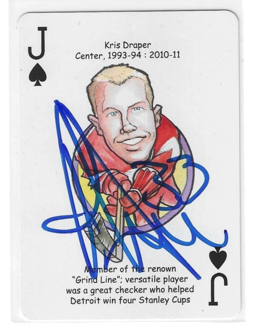 Kris Draper Signed Jack (J) of Spades Playing Card Detroit Red Wings