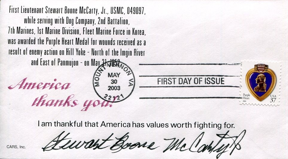 Stewart Boone McCarty Jr USMC POW Vietnam War Hanoi Hilton Signed Autograph FDC