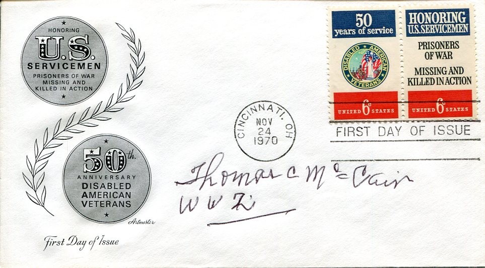 Thomas McCain WWII War POW Signed Autograph FDC