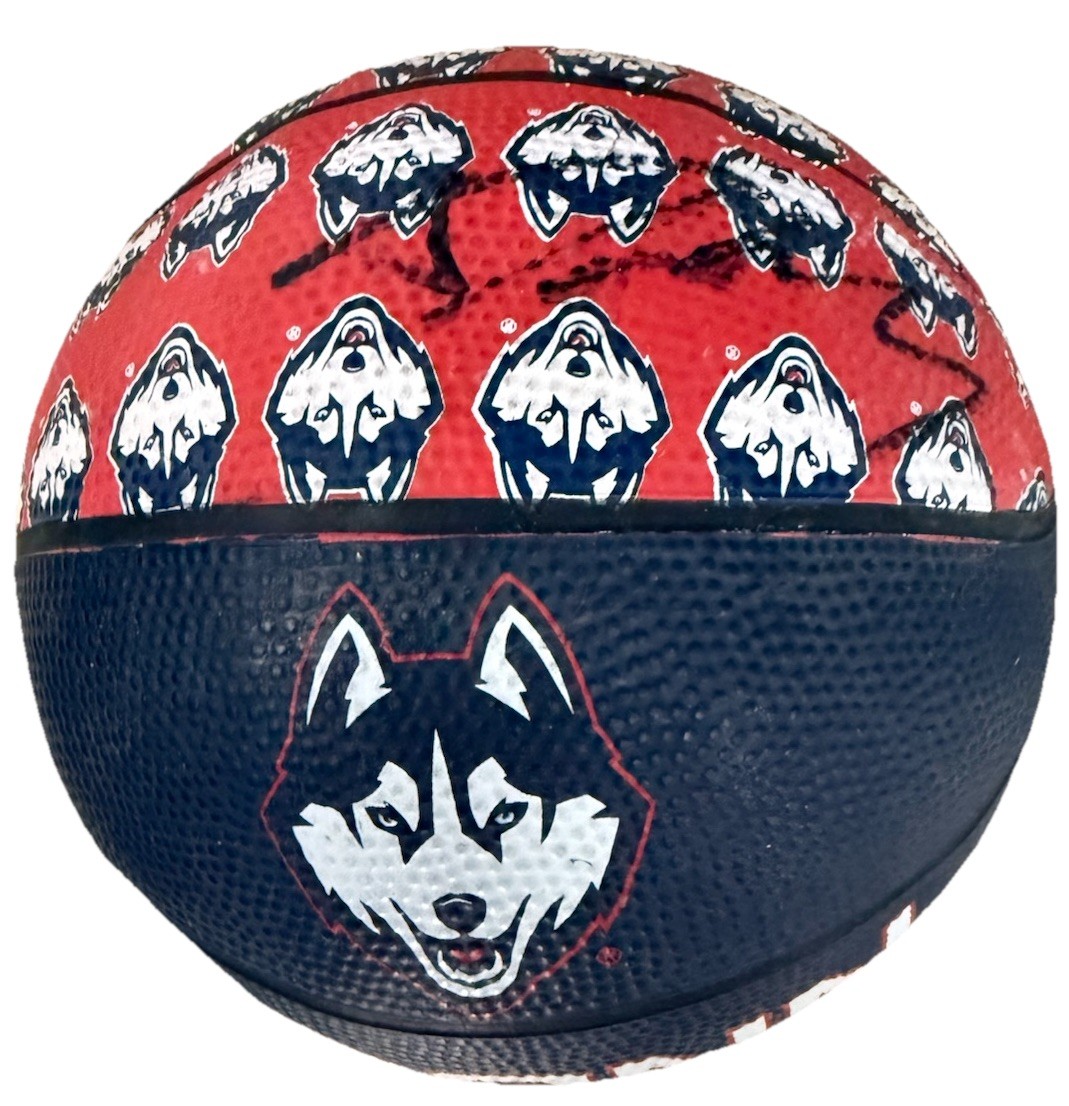 DAN HURLEY signed (U-CONN HUSKIES) Connecticut Mini Rubber logo basketball