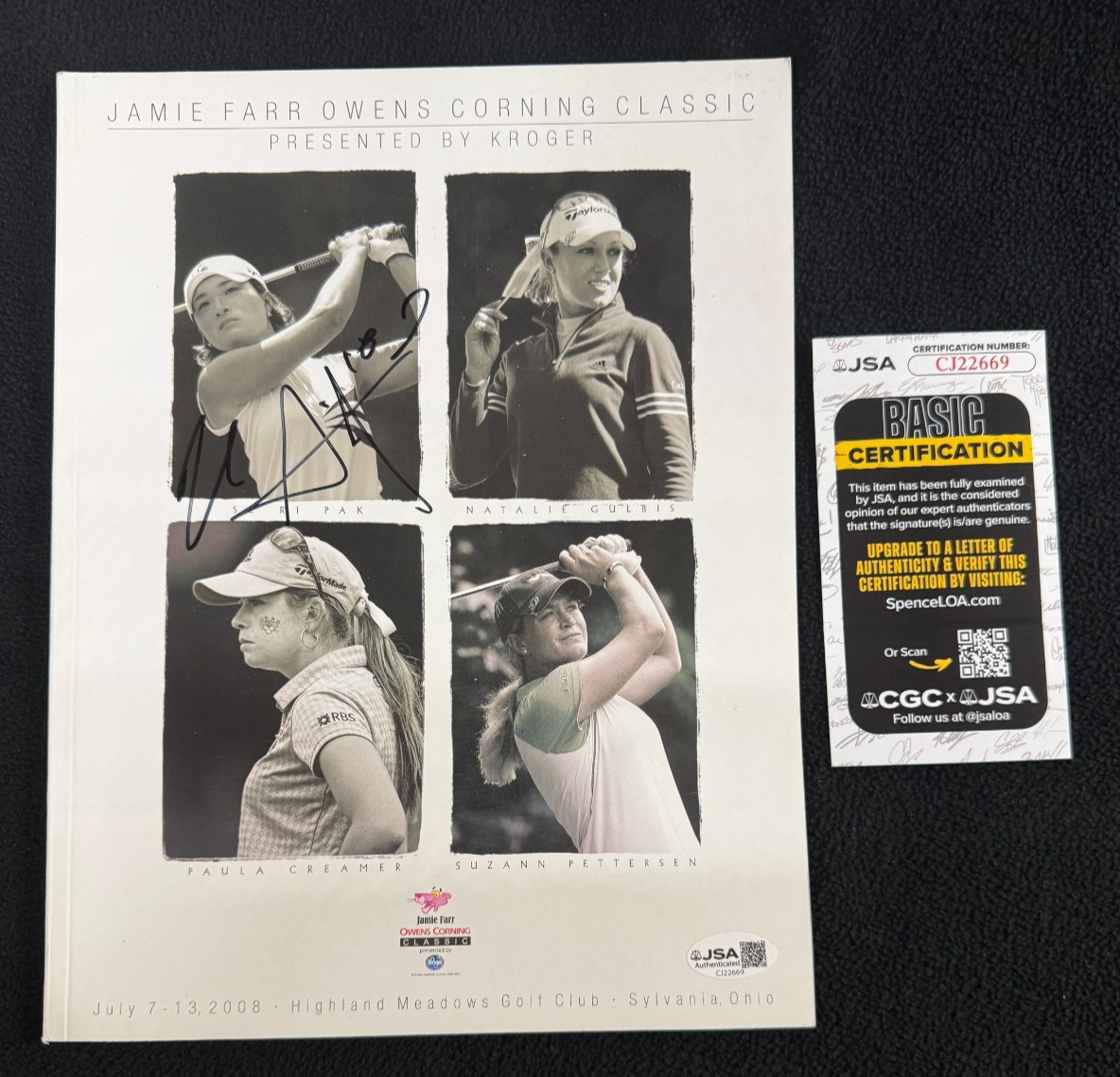 Se Ri Pak Signed 2008 Owens Corning Classic LPGA Program Magazine JSA COA