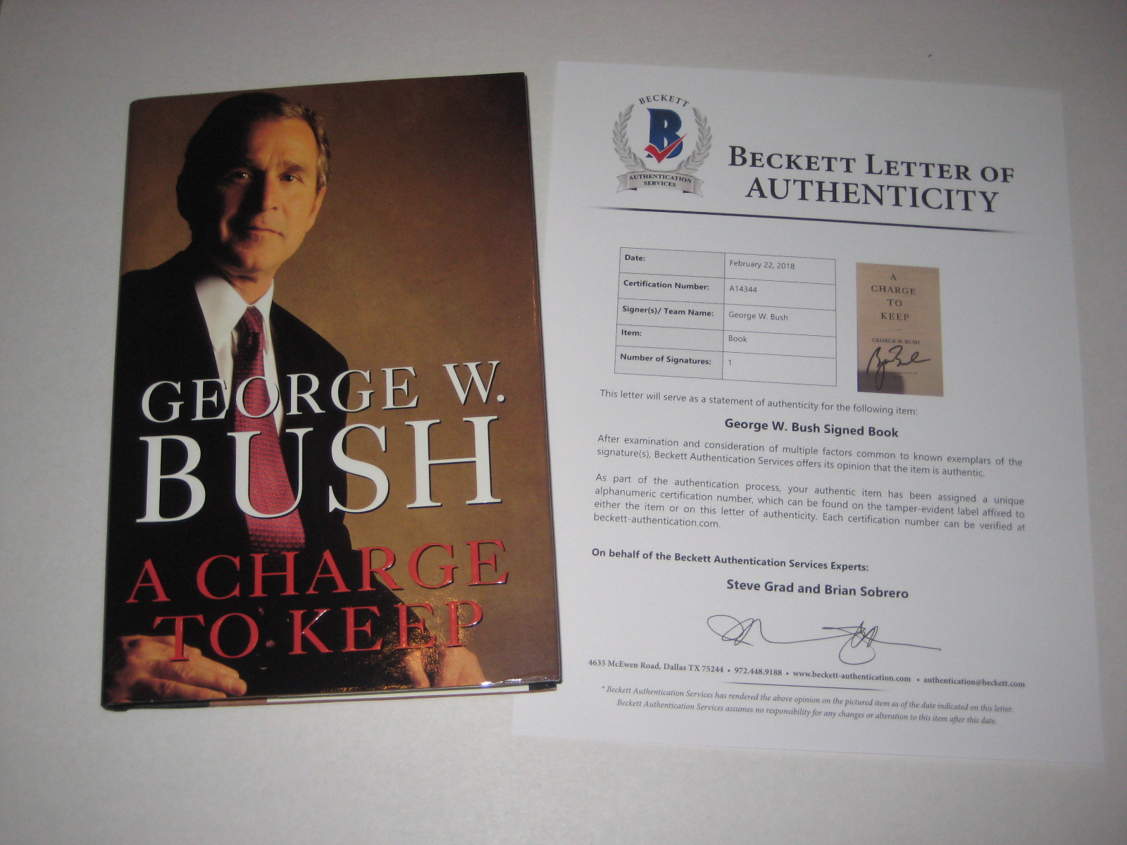 President GEORGE W BUSH Signed A CHARGE TO KEEP Book w/ Beckett LOA - 1st ED.