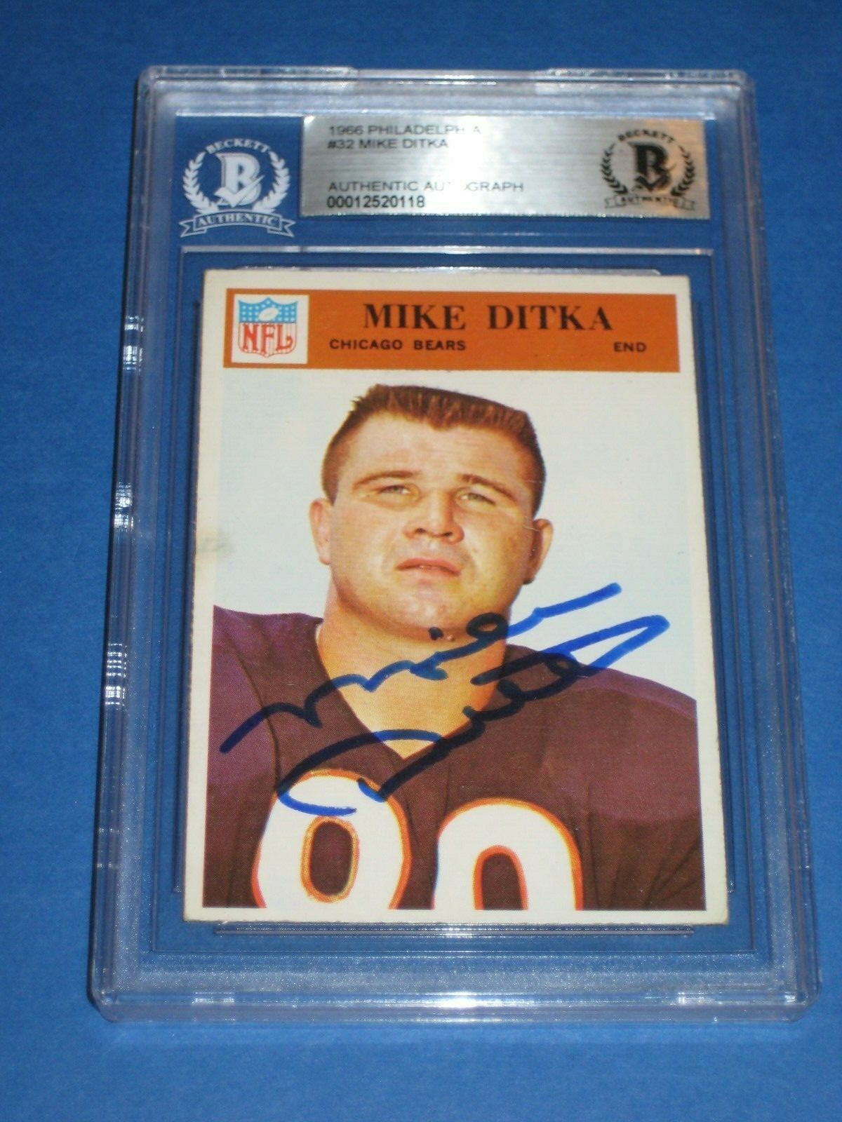 MIKE DITKA Signed 1966 PHILADELPHIA Card #32 Beckett Authenticated