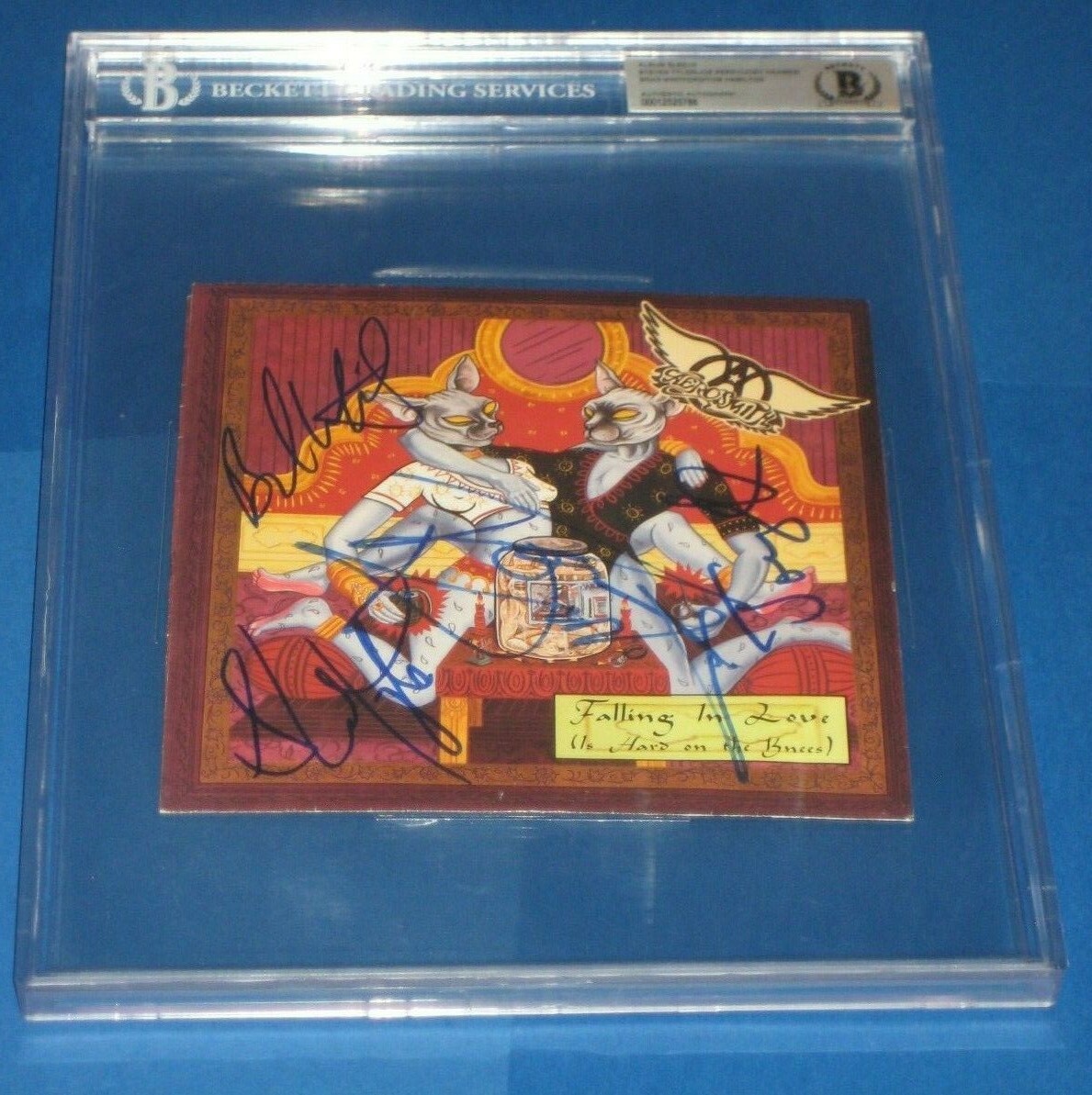 AEROSMITH COMPLETE SIGNED FALLING IN LOVE 45 SLEEVE BECKETT AUTHENTIC & ENCAP COLLECTIBLE MEMORABILIA