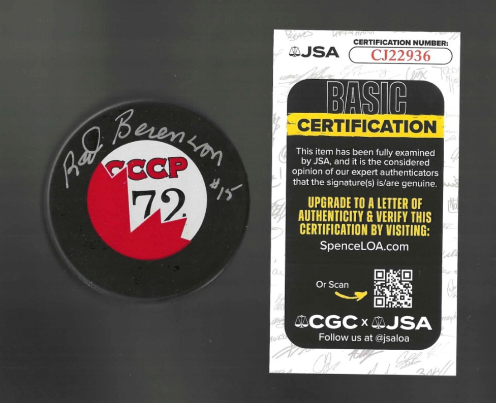 Red Berenson Signed Team Canada 1972 Summit Series Puck Blues JSA COA