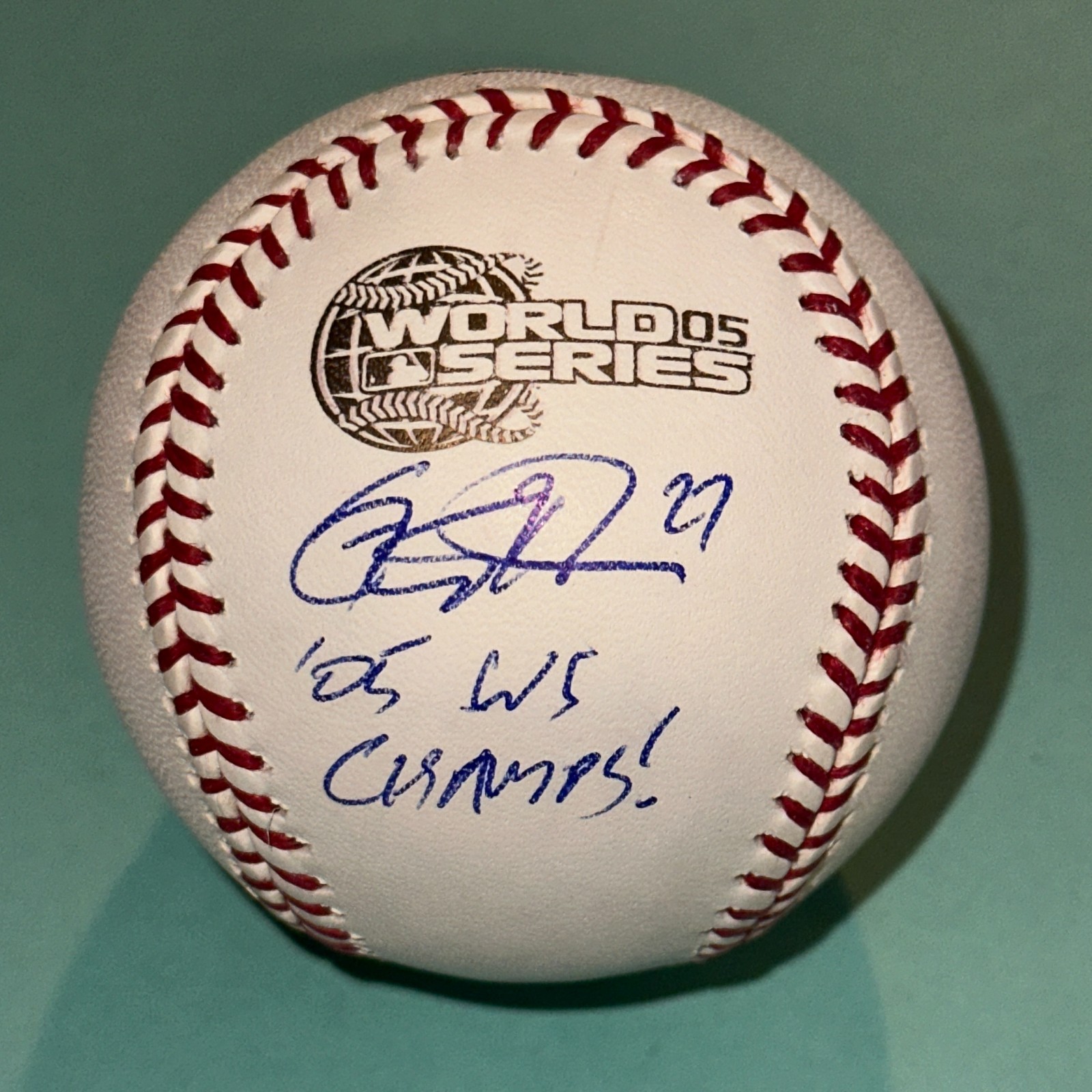 GEOFF BLUM Signed Official 2005 WORLD SERIES Baseball Beckett BAS w INSC