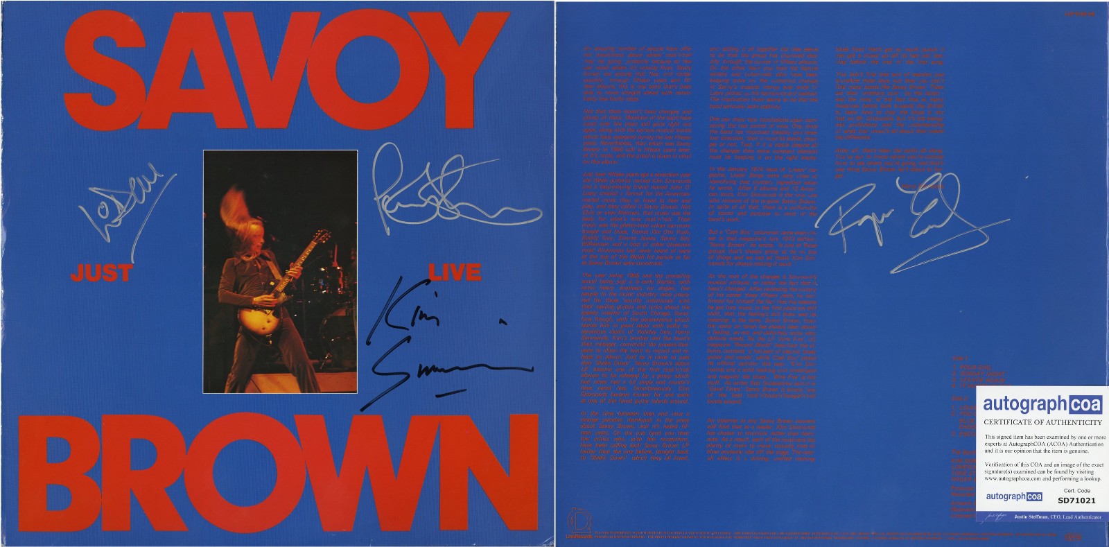 SAVOY BROWN signed Record, Kim Simmonds, Lonsome Dave, Roger, Tony ACOA Foghat