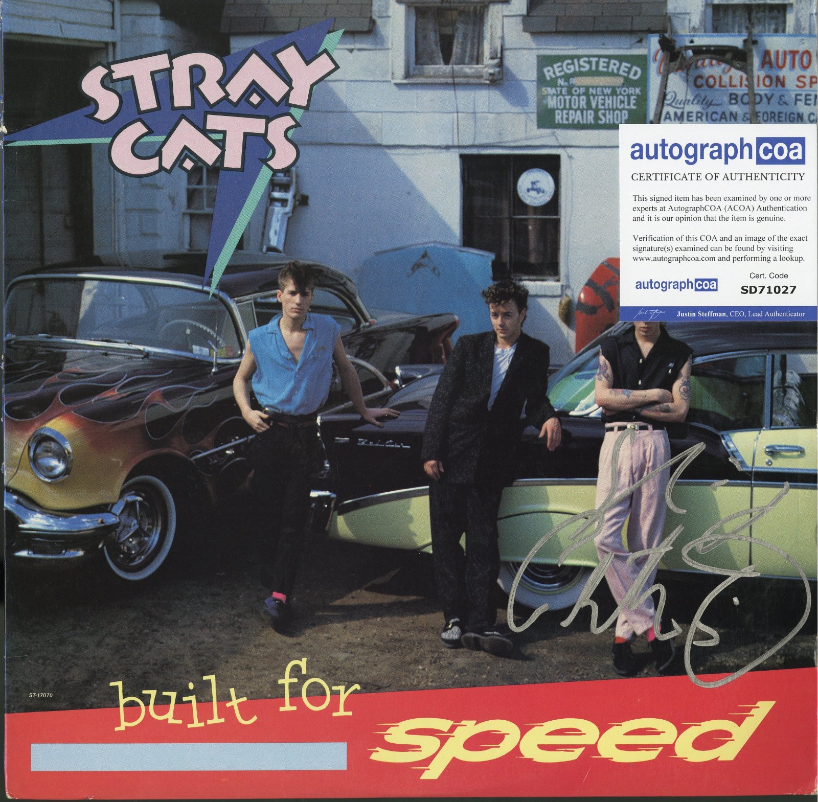 THE STRAY CATS Slim Jim Phantom SIGNED Built for Speed (US) record ACOA