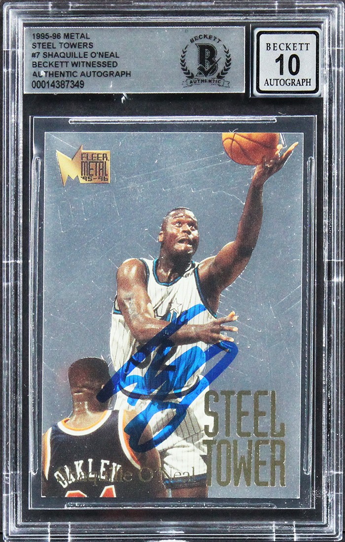 Magic Shaquille O'Neal Signed 1995 Metal Steel Towers #7 Card Auto 10! BAS Slab