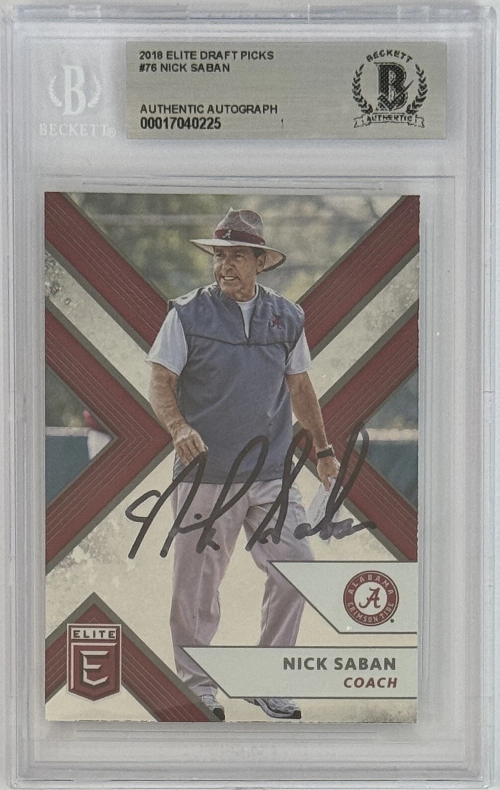 2018 PANINI ELITE ALABAMA COACH NICK SABAN SIGNED BAS BECKETT AUTOGRAPH CARD
