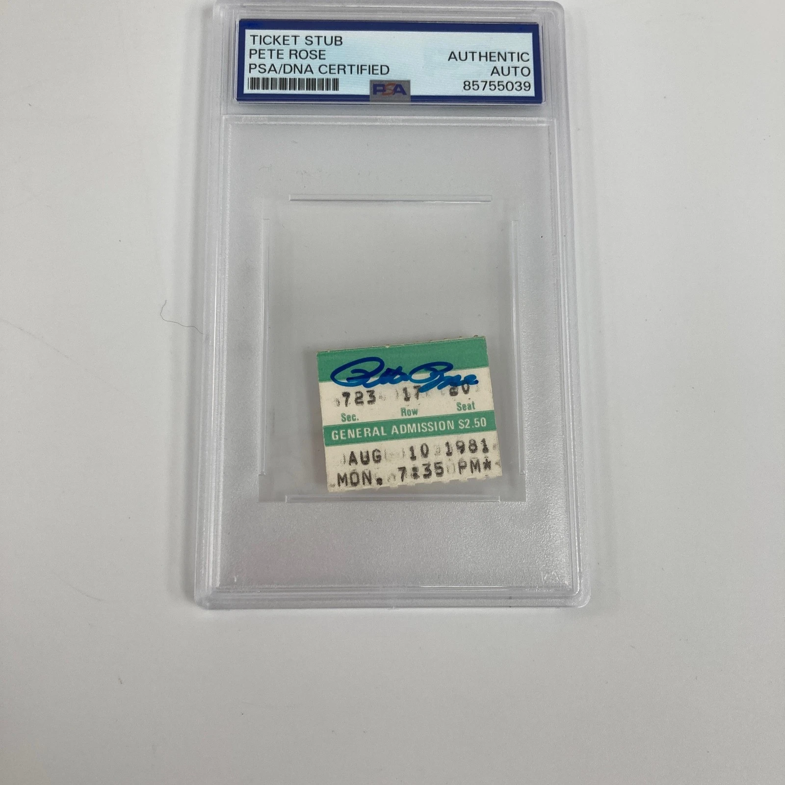 Pete Rose Signed Hit #3,631 Ticket NL Record Passed Musial August 10, 1981 PSA