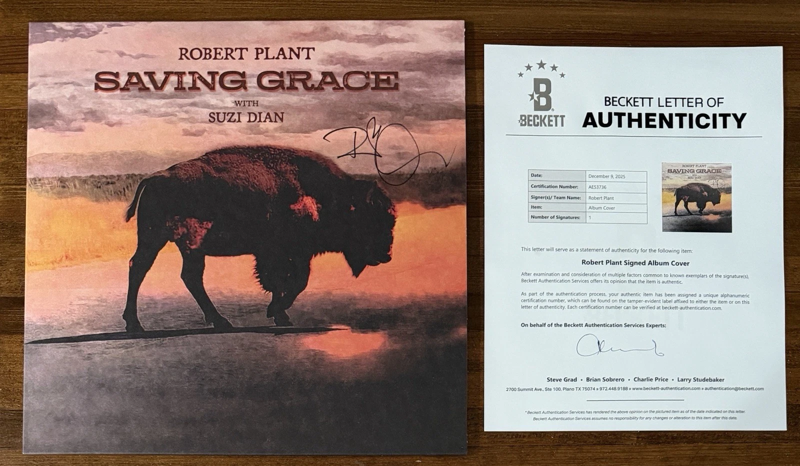 ROBERT PLANT LED ZEPPLIN SIGNED SAVING GRACE VINYL LP COVER BECKETT BAS COA