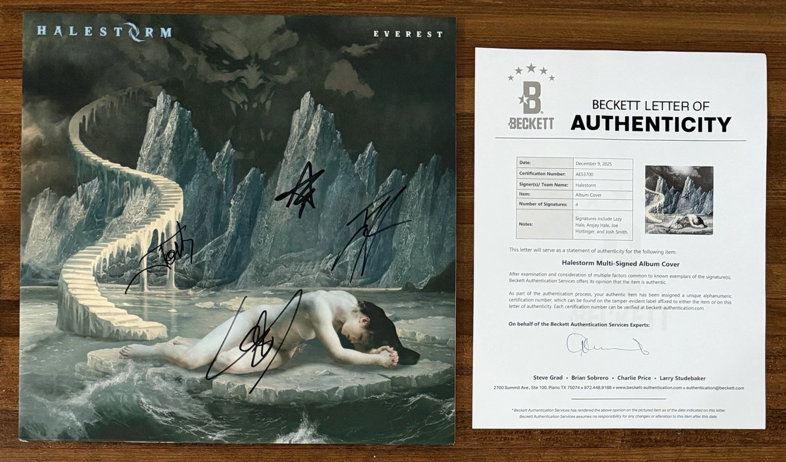 Halestorm ENTIRE BAND SIGNED Everest Pink Vinyl LP Cover BAS Beckett COA AUTO