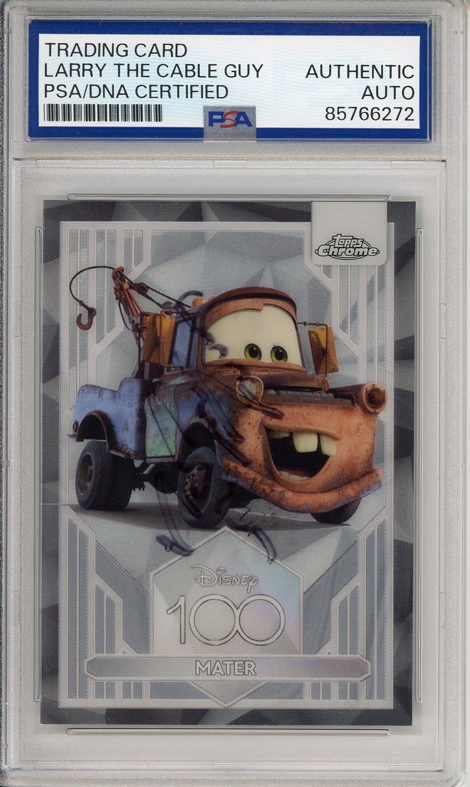 2023 TOPPS CHROME DISNEY 100 CARS MATER SIGNED LARRY THE CABLE GUY PSA DNA COA